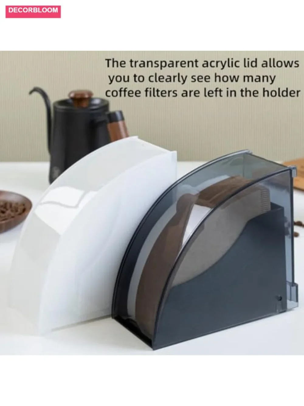 Acrylic Coffee Filter Holder with Lid, Dustproof Storage Box for Cone Filters